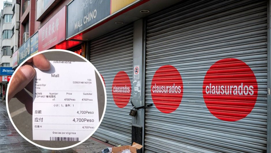 Boleta de mall chino y local clausurado.